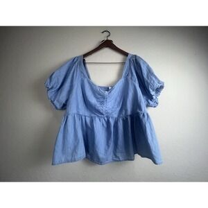 Old Navy Top 4X  Chambray Boho Prairie Cottagecore Embroidered Vacation  Western